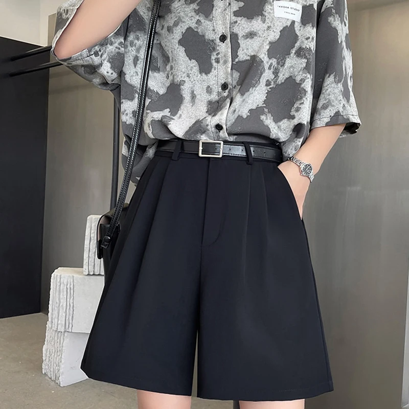 

Korean Style Fashion Suit Shorts Summer New High Waisted Slimming Loose Wide Leg Pants Casual Women's Five Quarter Pants