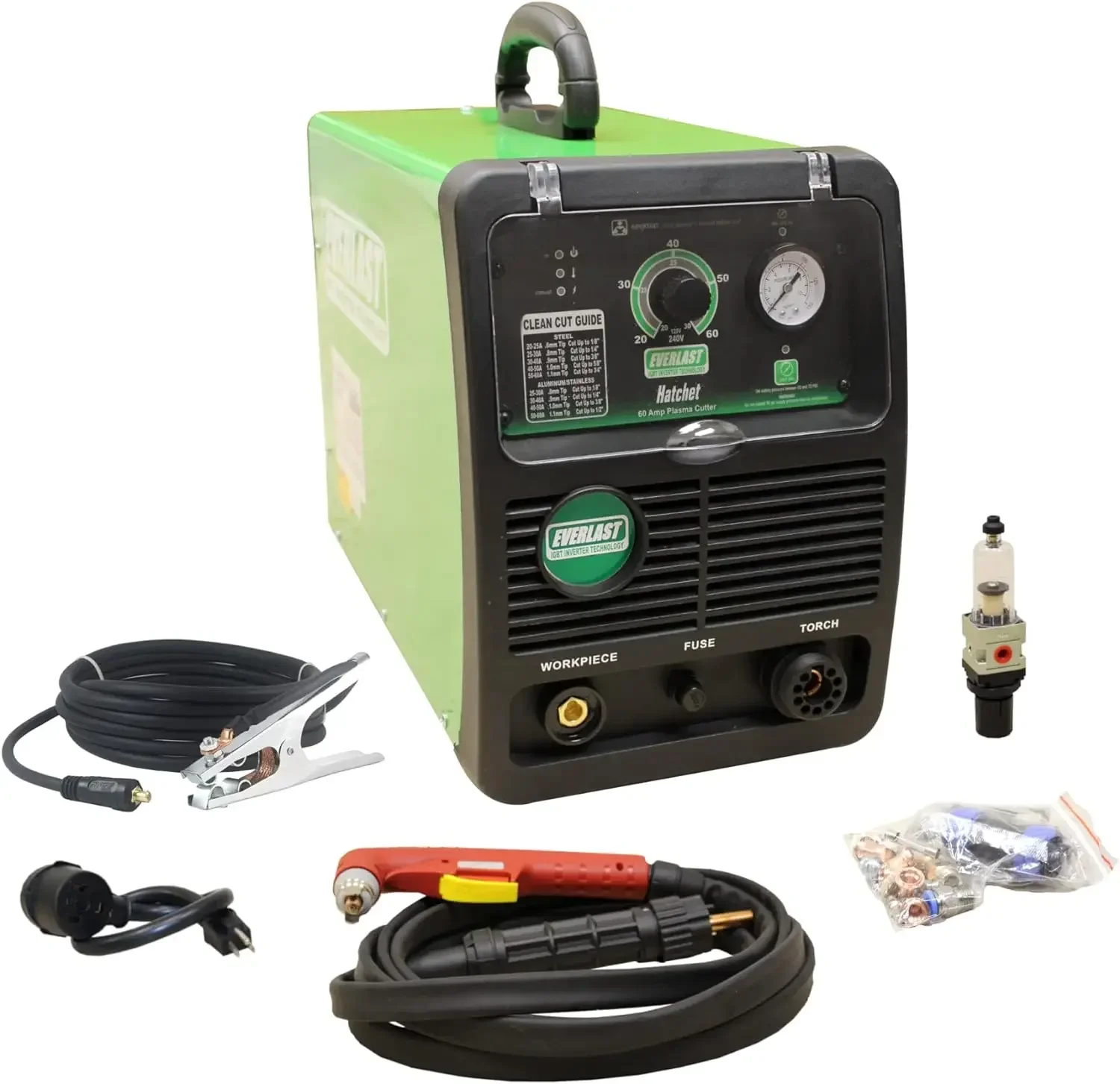 Plasma Cutter Welding Machine 110V 220V 60 Amp Inverter Cuts Metal with Front Pressure Gauge for Precision