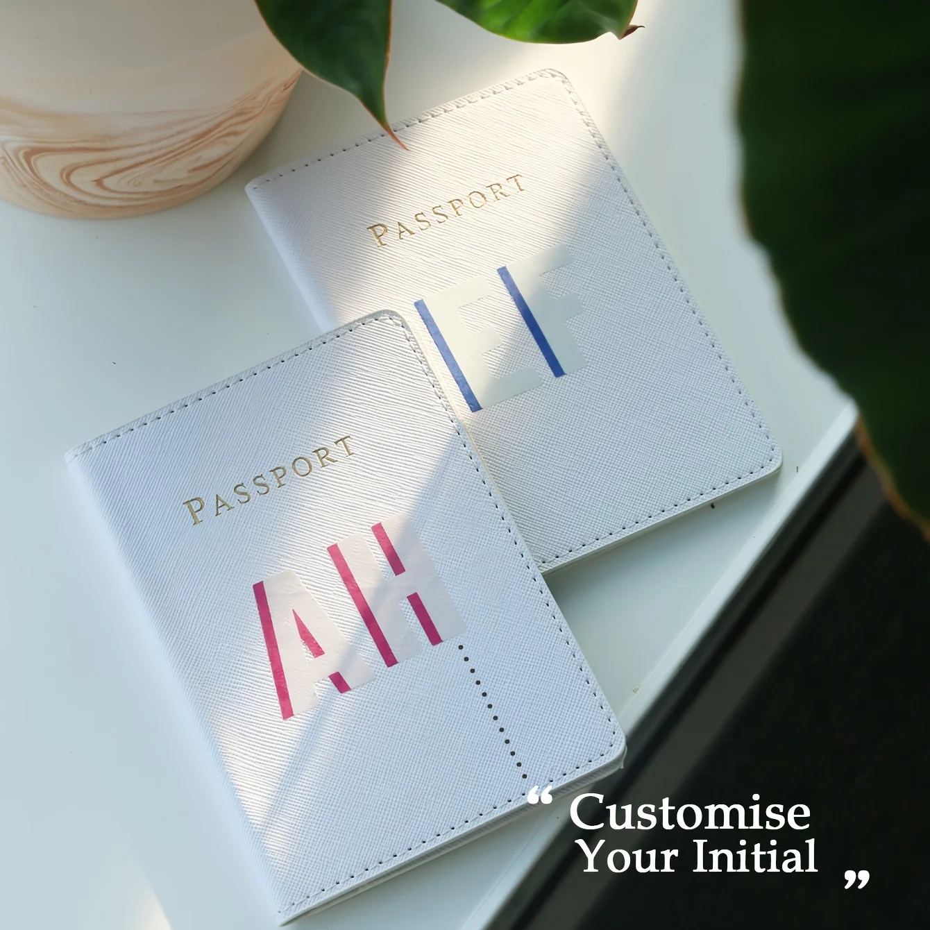 Custom Monogrammed Passport Holder - Elegant PVC Faux Leather, Choose Your Initials, Perfect for Travel & Gifts