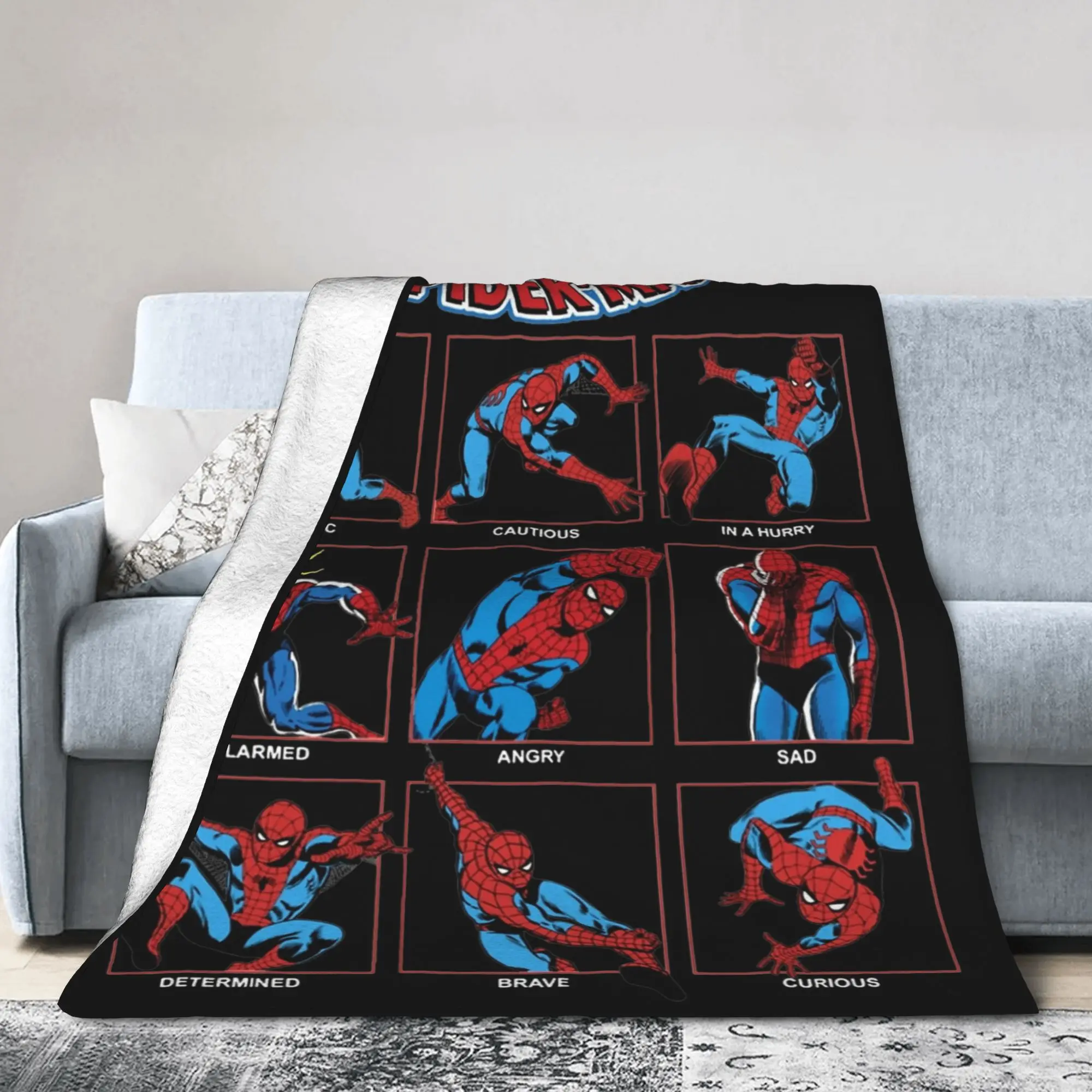 Emociones de Spider-man, mantas de Spiderman, manta cálida multifunción de lana para primavera y otoño para cama, colcha fina de felpa de viaje
