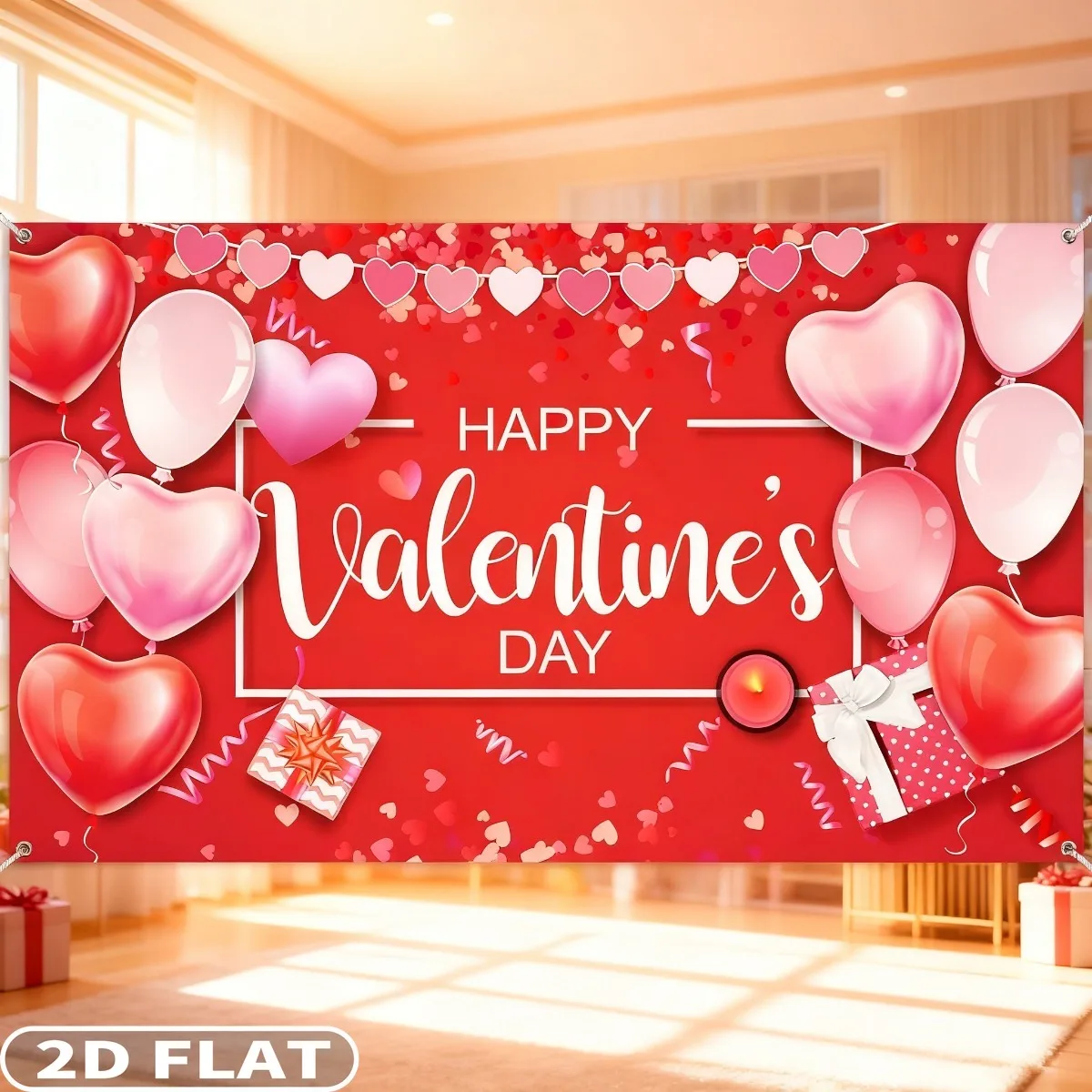 

1pc Happy Valentine‘s Day Banner 43x73 Inch Heart Photography Backdrop, Durable Polyester, Large Valentines Day Background