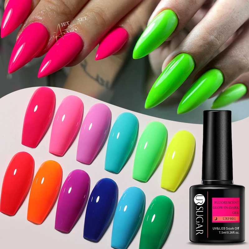 UR SUGAR 7.5ml Neon Fluorescent Glow-in-dark Gel Nail Polish Pink Green Rose Red Yellow Soak Off Nail Art UV LED Varnishes