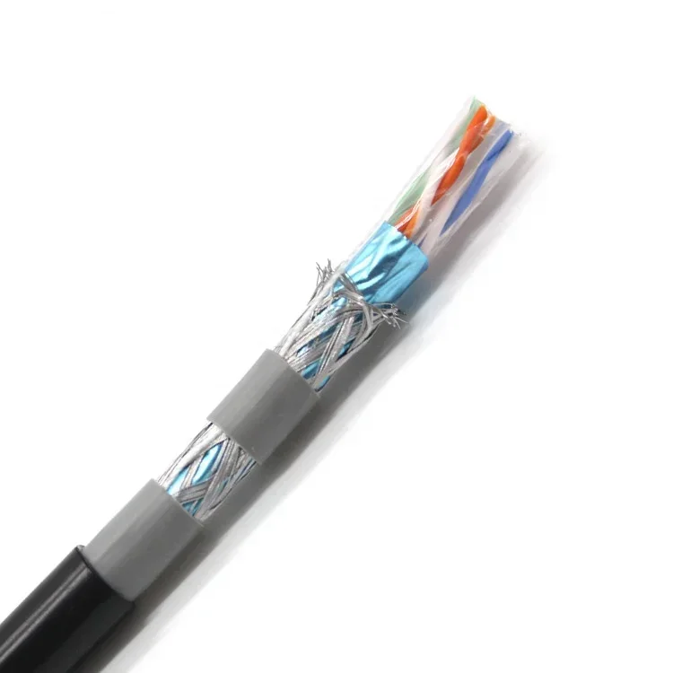 1000ft shielded outdoor cat 6 cable PVC + PE jacket Al foil 90% braiding copper sftp cat6 lan cable 305m