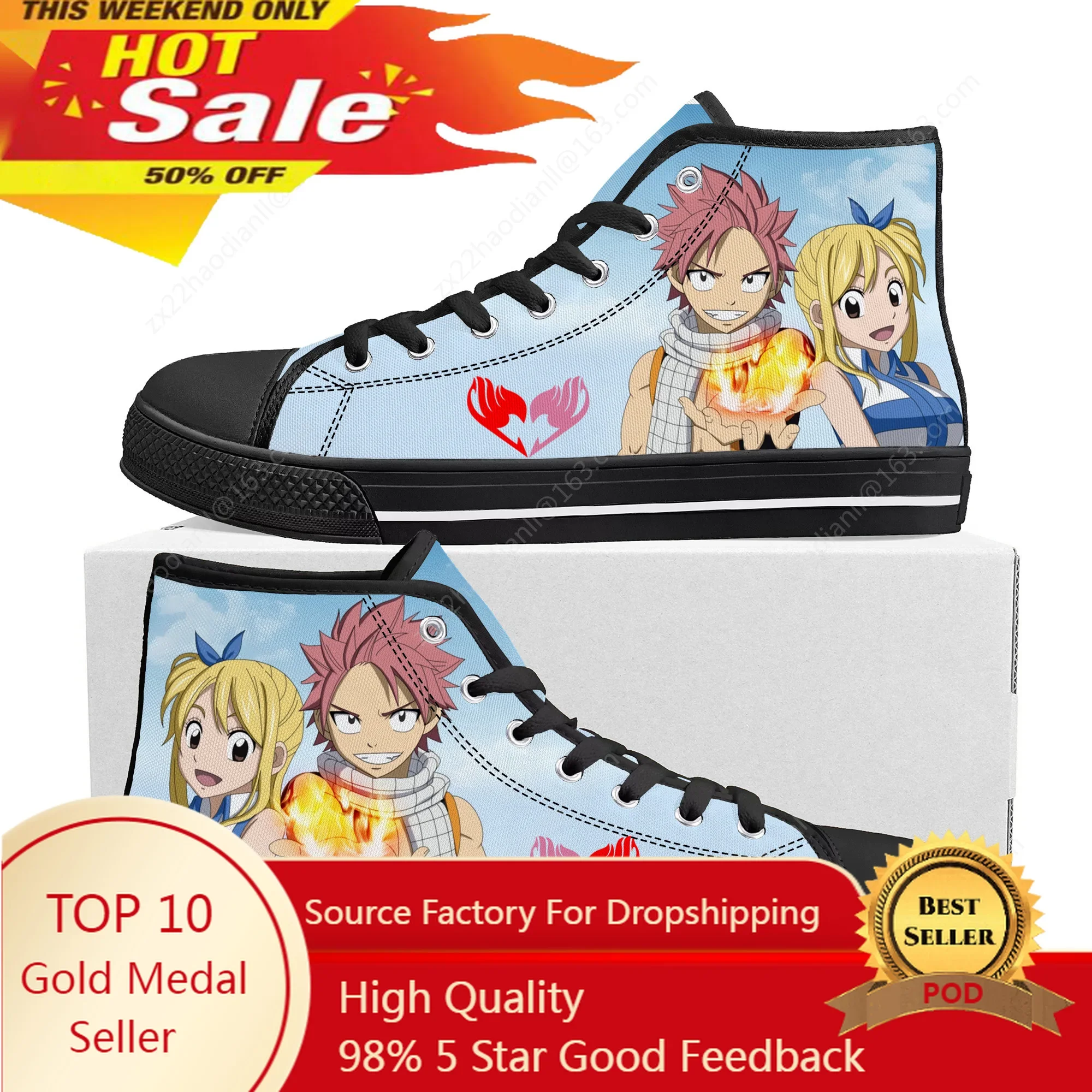 

Hot Anime Fairy Tail Natsu Dragneel High Top Quality Sneakers Men Women Teenager Canvas Sneaker Casual Couple Shoes Custom Shoe