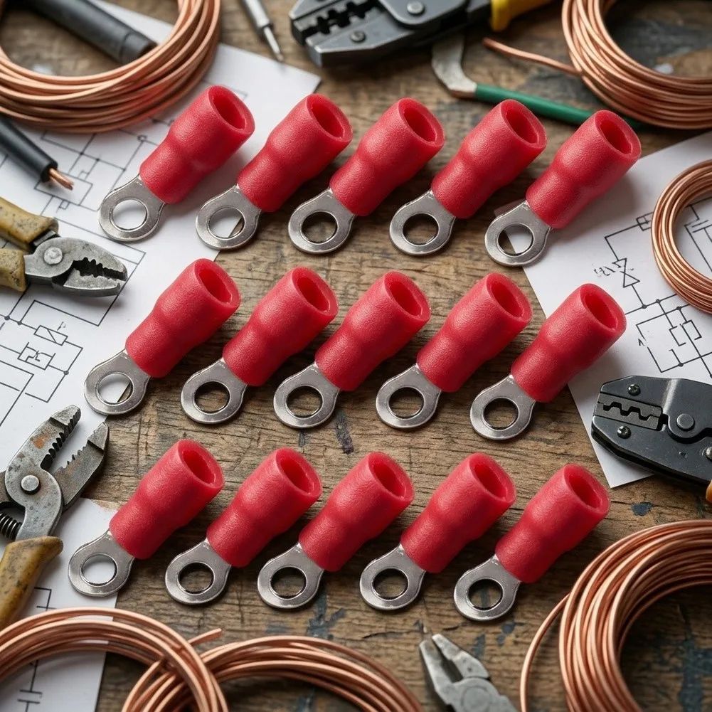 1000pcs Red Insulated Ring Crimp Terminal 20-16 AWG Electrical Wire Connector For RV1.25 Power Tool Accessories