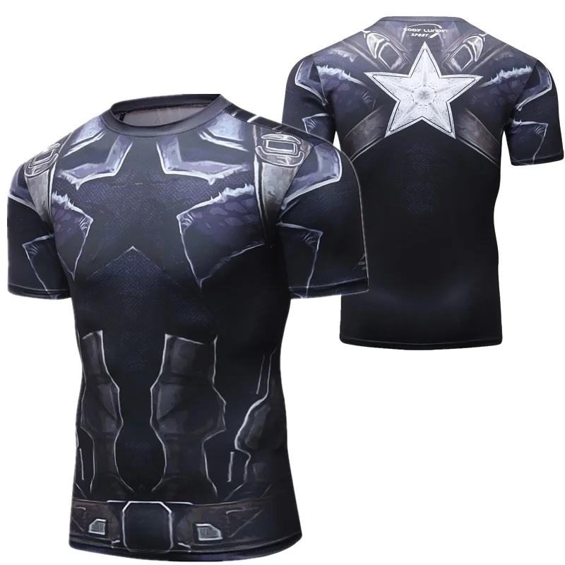 Theme sports tight fitting short sleeved T-shirt round neck slim fit breathable fitness running casual wear view 3