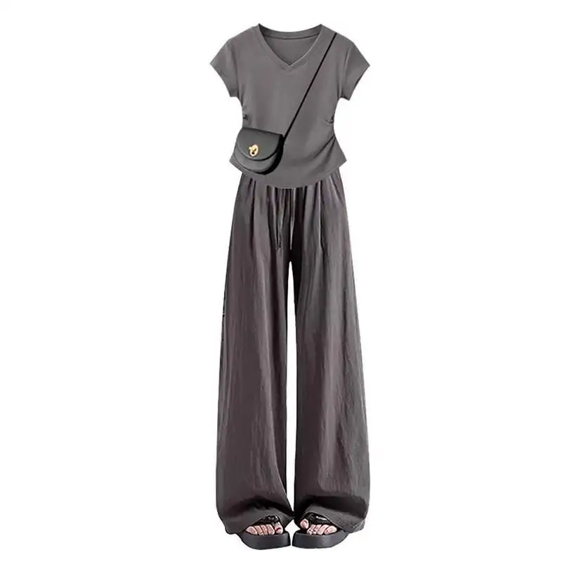 

Облегающий комплект широких брюк. Женский модный летний топ ort Sve Ele с эластичной резинкой на талии. Повседневные брюки. Комплект из двух предметов.