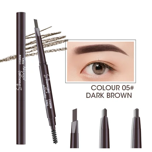 Imagen 2 del producto Lápiz cosmético para cejas de doble cabeza resistente al agua, 5 colores, pintura de tatuaje de maquillaje Natural de larga duración para cejas
