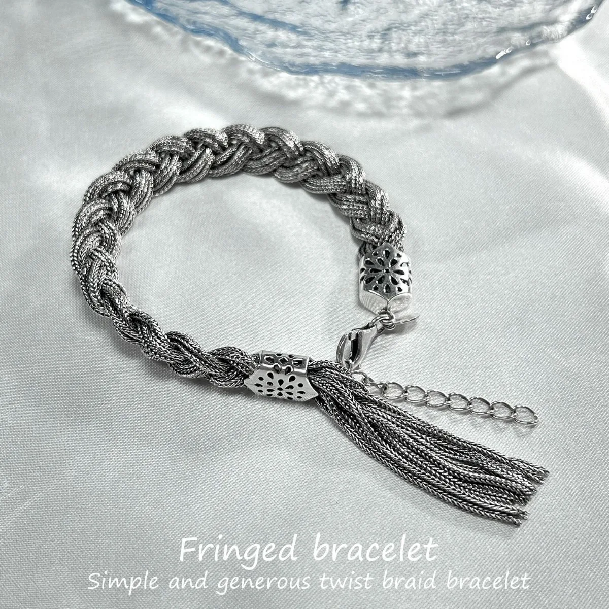 

2026 silver tassels bracelet woven lace bracelet women's fashion light luxury niche high-end touch bracelet jewelry