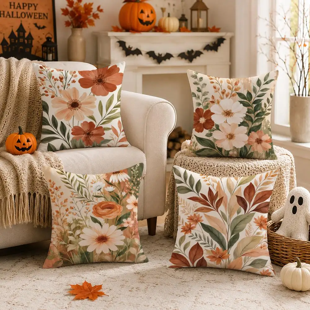 Terracotta Meadow Dreams Cushion Cover 1/4PCS Short Plush Pillow Cover Set Soft Decorative Cushion Case for Sofa Bed Home Decor