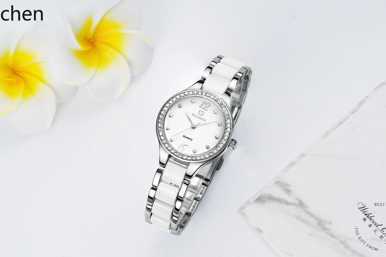 ZML watch new ceramic women's watch with inlaid stones, fashionable waterproof women's quartz watch