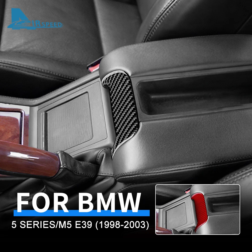 1pcs For BMW 5 Series M5 E39 1998 1999 2000 2001 2002 2003 Real Carbon Fiber Storage Box Front Armrest Handle Panel Stickers