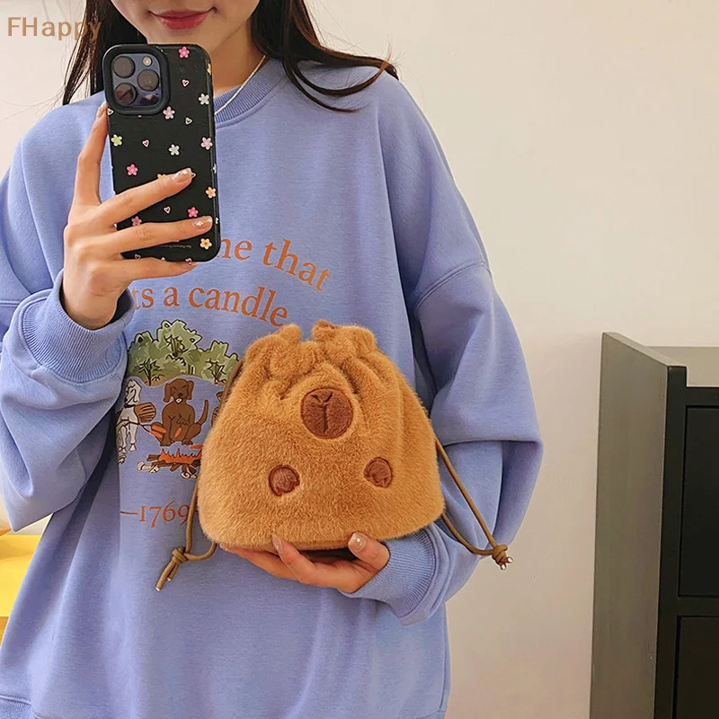 Lovely Capybara Plush Storage Bag Students Pencil Pouch Stationery Headphone Cute Capybara Handbag For Party Decor Supplies