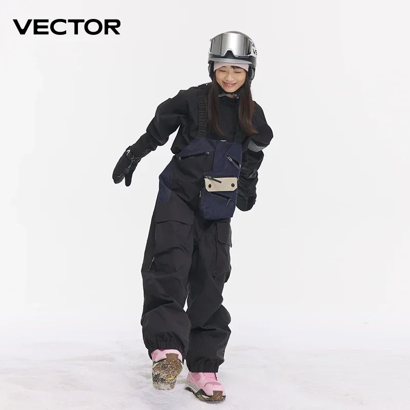 VECTOR Pantaloni da sci spessi da donna per uomo Tuta dritta Tuta con bavaglino da sci Impermeabile invernale caldo antivento Sport all'aria aperta Snowboard