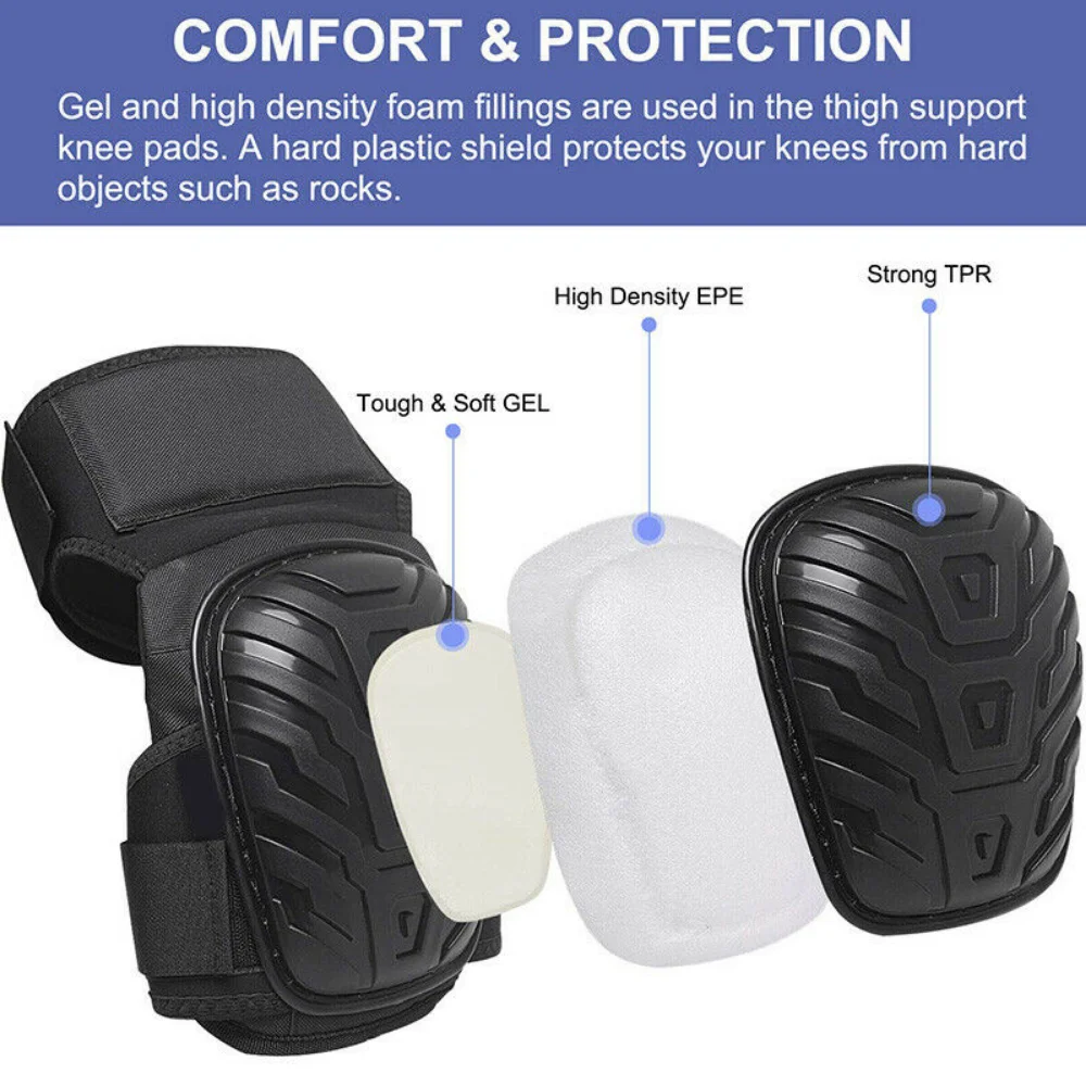 1Pair Professional Knee Pads with Heavy Duty Foam Padding & Comfortable Gel - Men Women Work Gardening DIY Construction Flooring