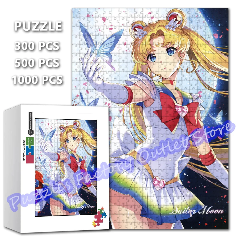 Sailor Moon 300/500/1000 Pieces Anime Jigsaw Puzzles Beauty Girl Cartoon Creative Puzzle Decompress Educational Kids Gifts