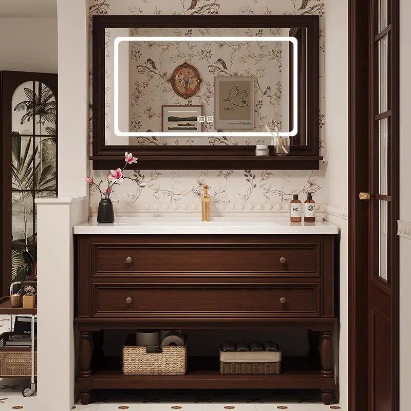 Oak bathroom cabinet combination, floor-to-ceiling face wash and hand wash basin, washstand and bathroom cabinet
