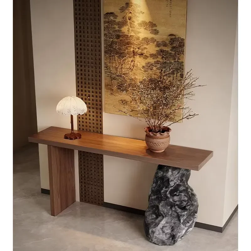 Modern Rainforest Green Marble Side Table with Bamboo Panel Hollow Design Living Room Console Furniture