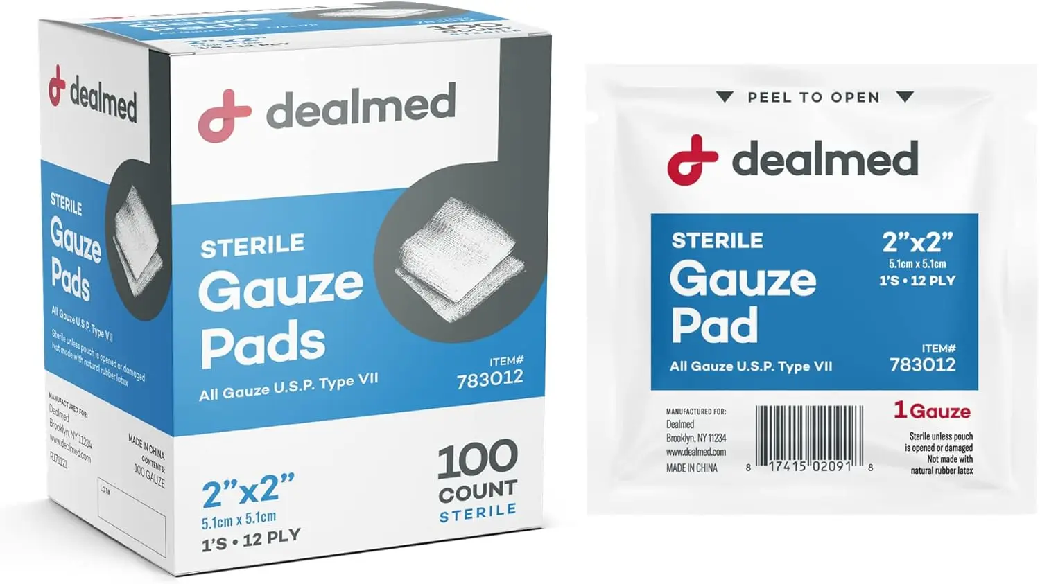 

Sterile Gauze Pads 2x2, 100 Count Individually Wrapped for First Aid Kit