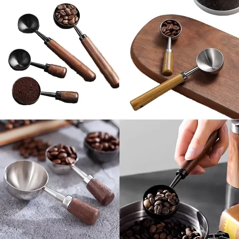 for Retro Stainless Steel Coffee Measuring Spoon with Wooden Handle  Tea Brewing Accessories Tool