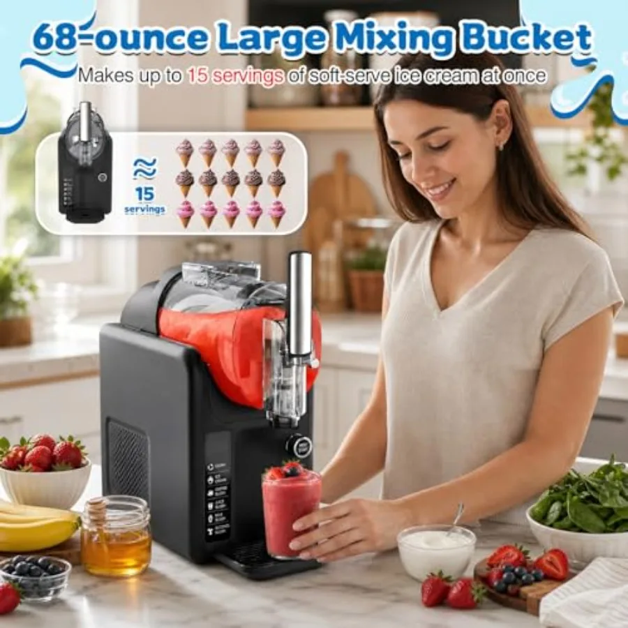 Home soft serve ice cream and slushie machine, stainless steel, white, 2-in-1 function with 6 pre-set modes, no ice needed for