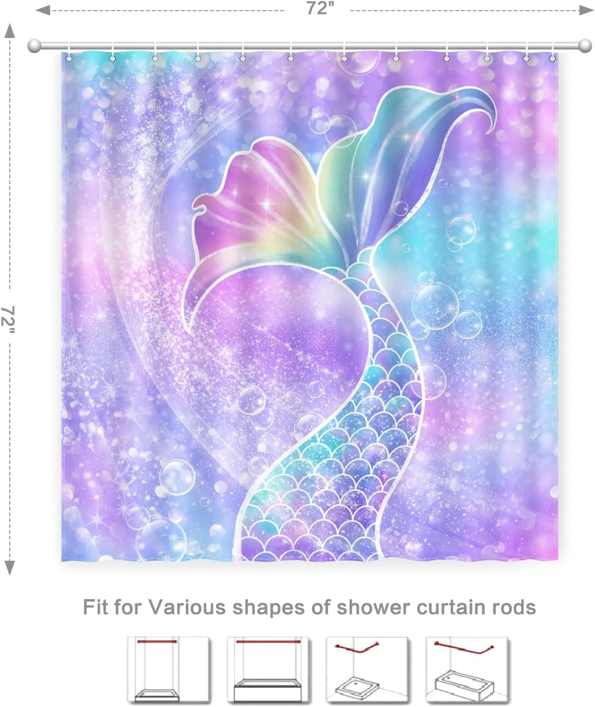 

Занавеска для душа «Русалка», занавески для душа «Хвост русалки» с пузырьками, водонепроницаемый комплект занавесок для душа с крючками, машина из полиэфирной ткани Wa