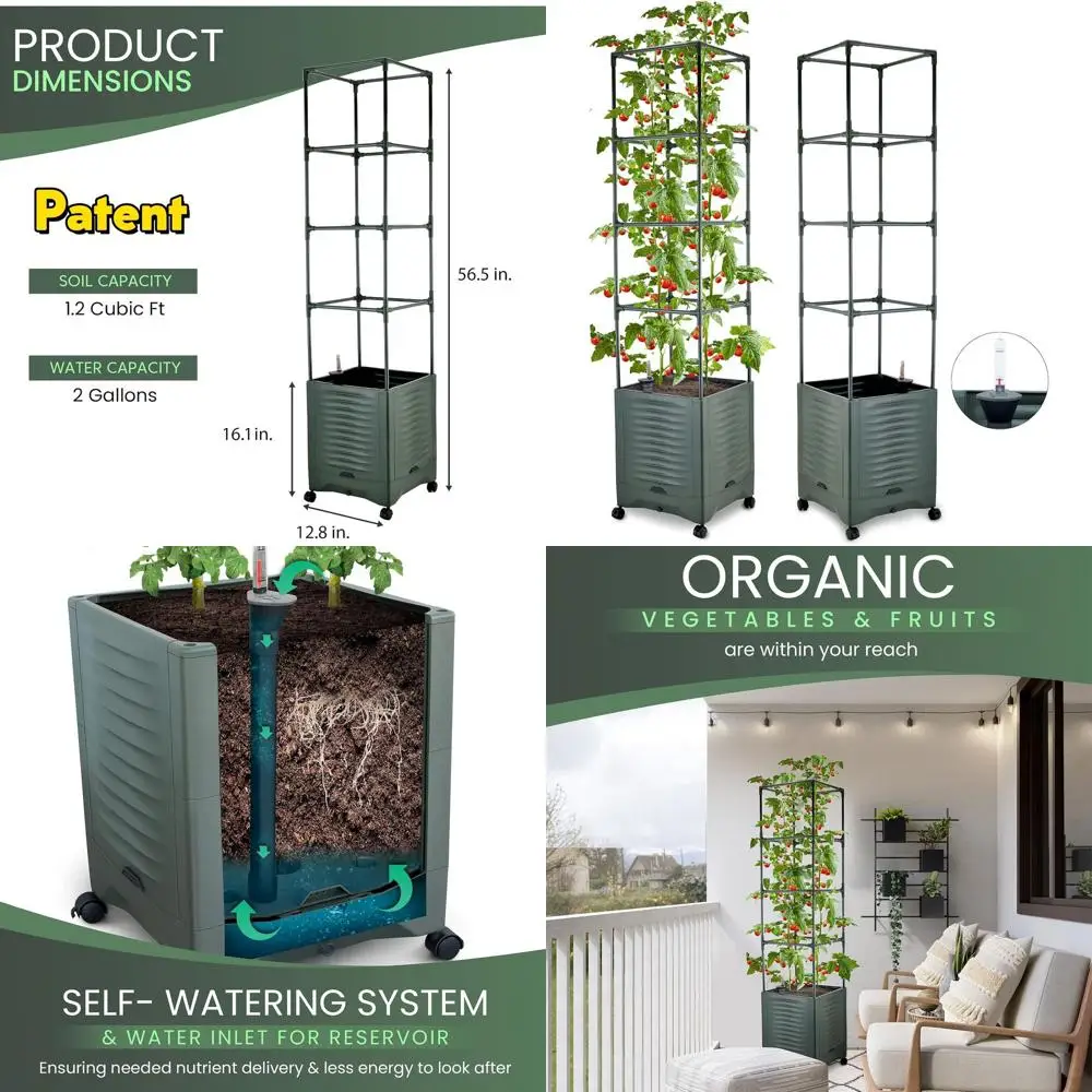 

Самополивающийся ящик для пополнения помидоров с индикатором воды, высота 56,5, для использования на открытом воздухе и в помещении, подходит для вьющихся растений, большой Re