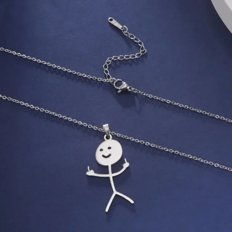 Dreamtimes Fashion Hip Hop Fxck You Funny Doodle Pendant Necklace For Man Woman Stickman Middle Finger Rock Punk Party