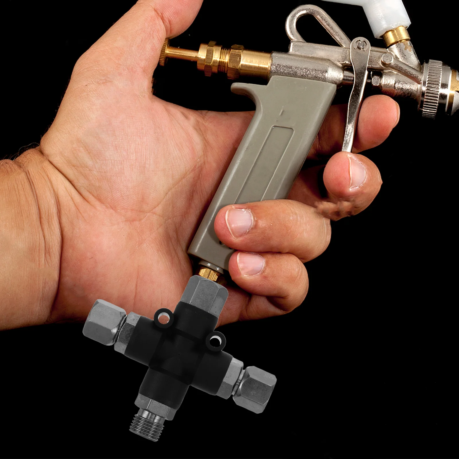 Konektor Tee dengan Aksesori Penghubung Pas Airbrush Logam Dapat Disesuaikan Tiga Arah 1/8 Inci untuk Adaptor Kompresor Udara