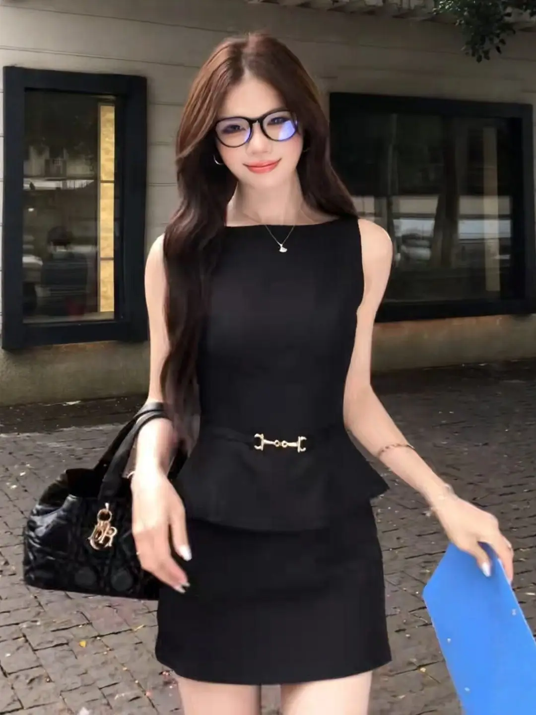 

Slimming Black Sleeveless Top And Skirt Two-Piece Set for Women Summer Commute Fashionable Casual Date Wear High Waist