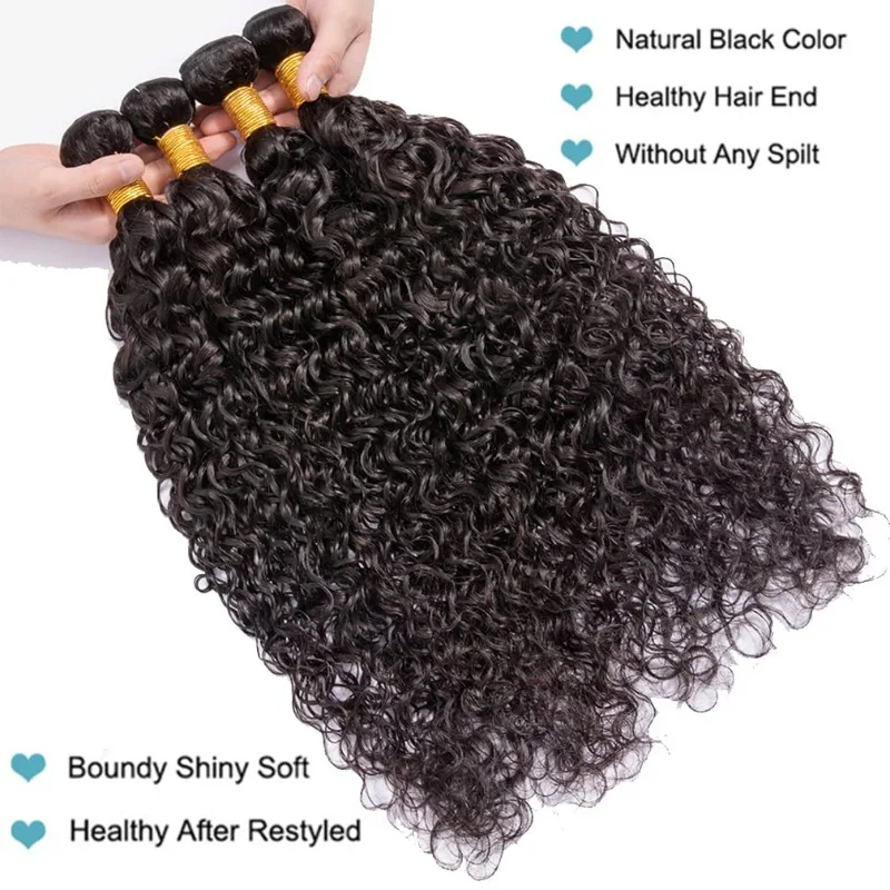 Water Wave Human Hair 3 Bundles 8-30 Inches 100g/Bundle 100% Unprocessed Brazilian Curly Bundles Natural Color Human Hair