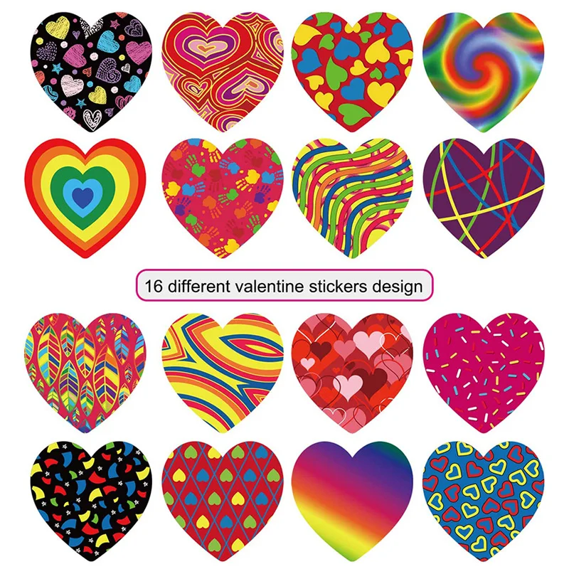 16 Different Designs Heart Shape Valentine's Day Sticker 1'' 500pcs Love Romantic Sealing Label for Wedding Gifts Wrap Decor