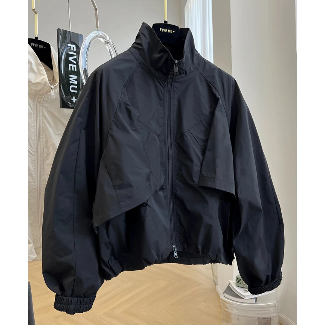 

Loose Fit Faionable Workwear Sle Windbreaker Pure Color Stand Collar Spring Autumn New Korean Version Big Size Jaet