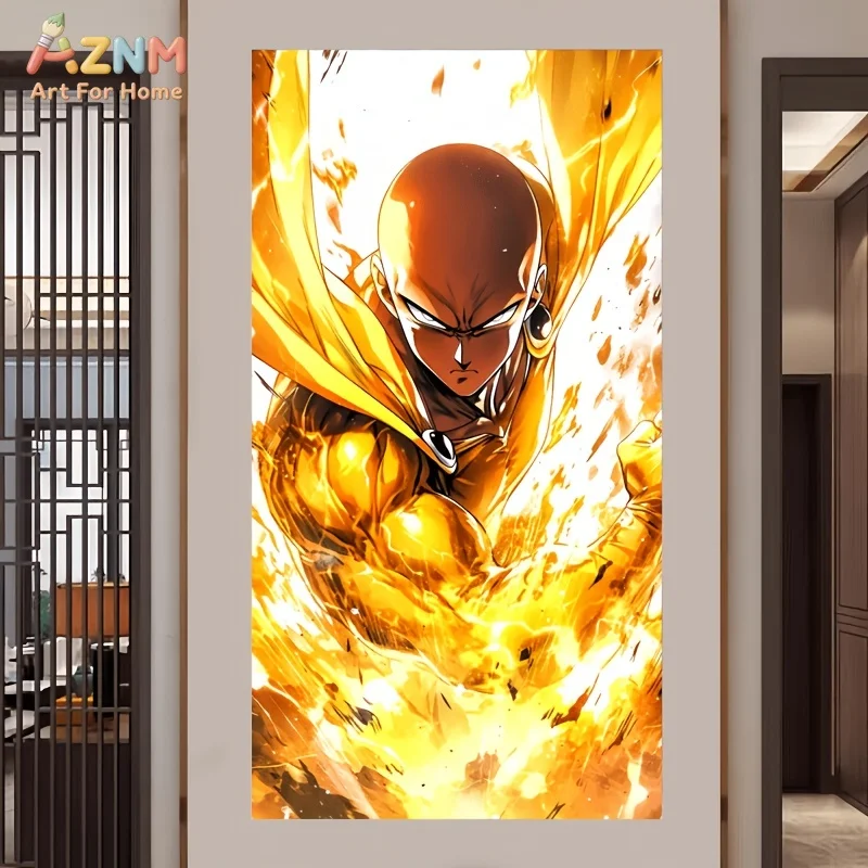 AZNM One Punch Man Saitama Yellow Anime Canvas Wall Art Unframed Painting for Home Decor