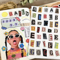 Korea Ins English Alphabet Number Symbol Label Sticker DIY Scrapbooking Journal Base Collage Diary Album Happy Plan Decoration