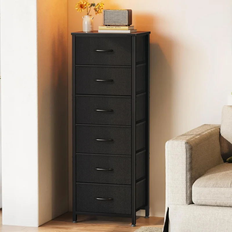 

Tall for Bedroom 6 Fabric Drawers, Storage Dresser Organizer with Wood Top and Sturdy Steel Frames, Chest of D