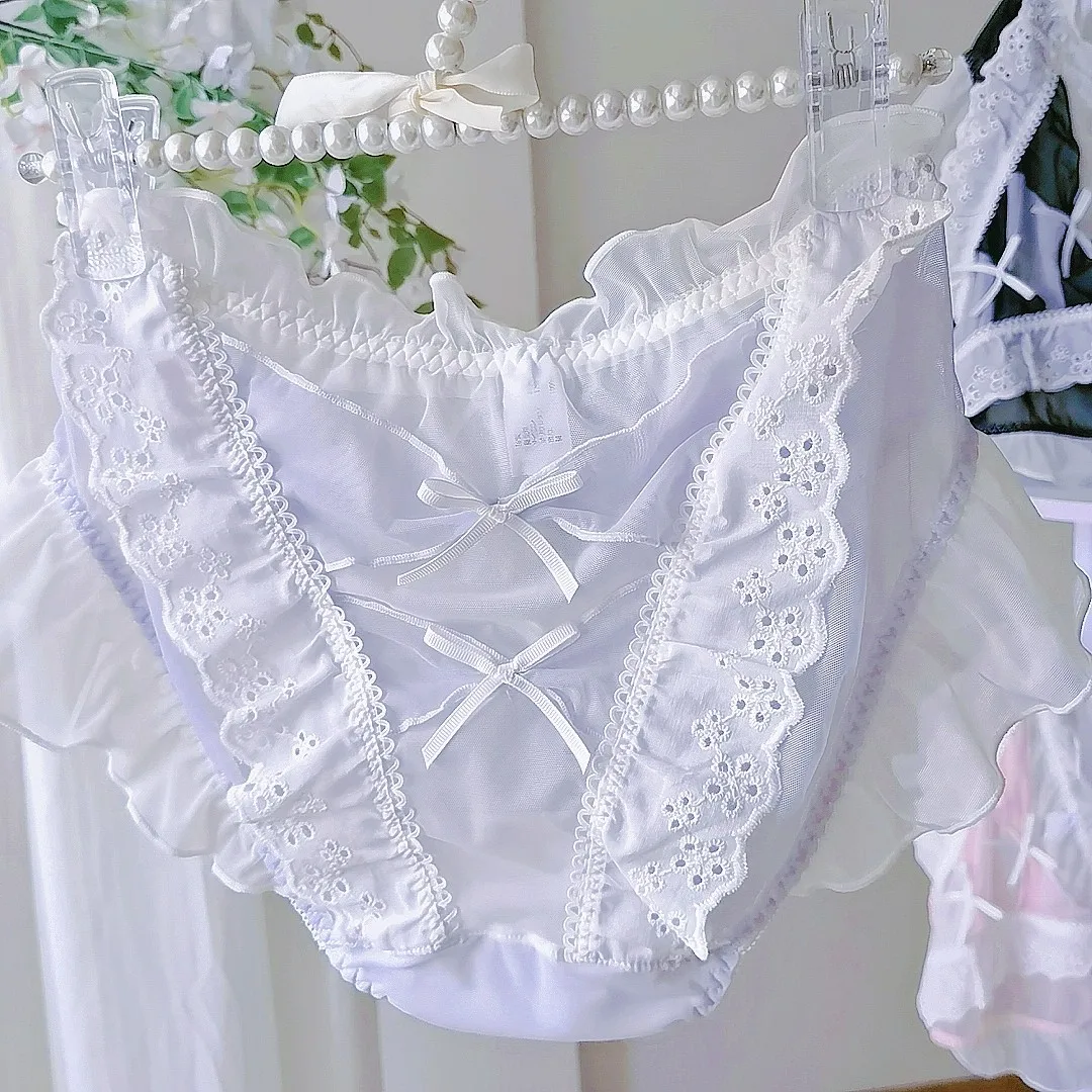 Large Size L-5xl Sweet Girl Underwear Sexy Lace Border Japanese Bow Pure Desire Mesh Triangle Pants For Women High