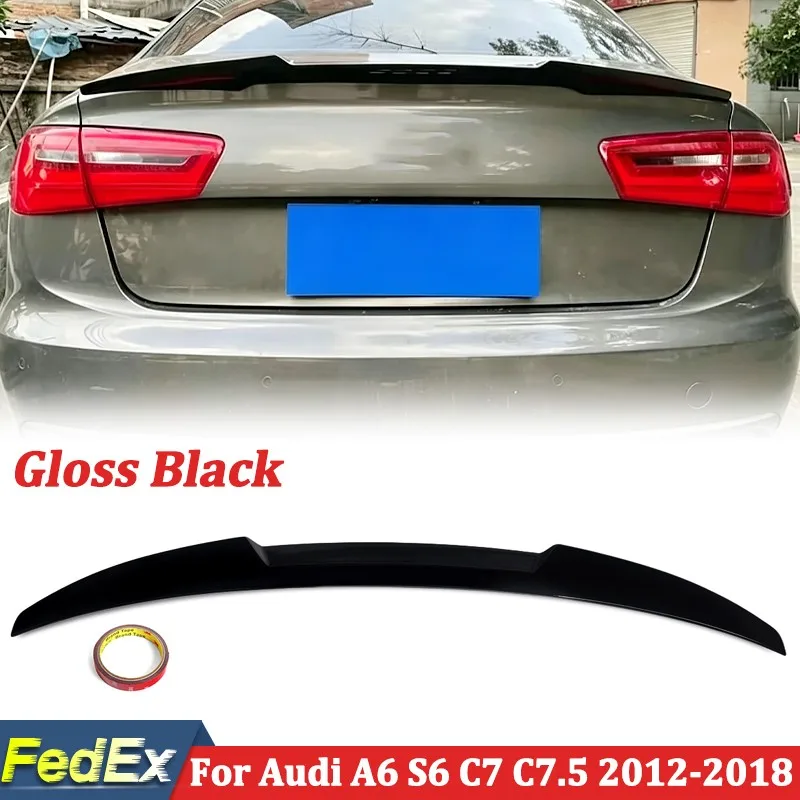 Gloss Black Spoiler For Audi A6 S6 C7 C7.5 M4 Style 2012 2013 2014 2015 2016 2017 2018 Rear Trunk Spoiler Wing Premium Plus