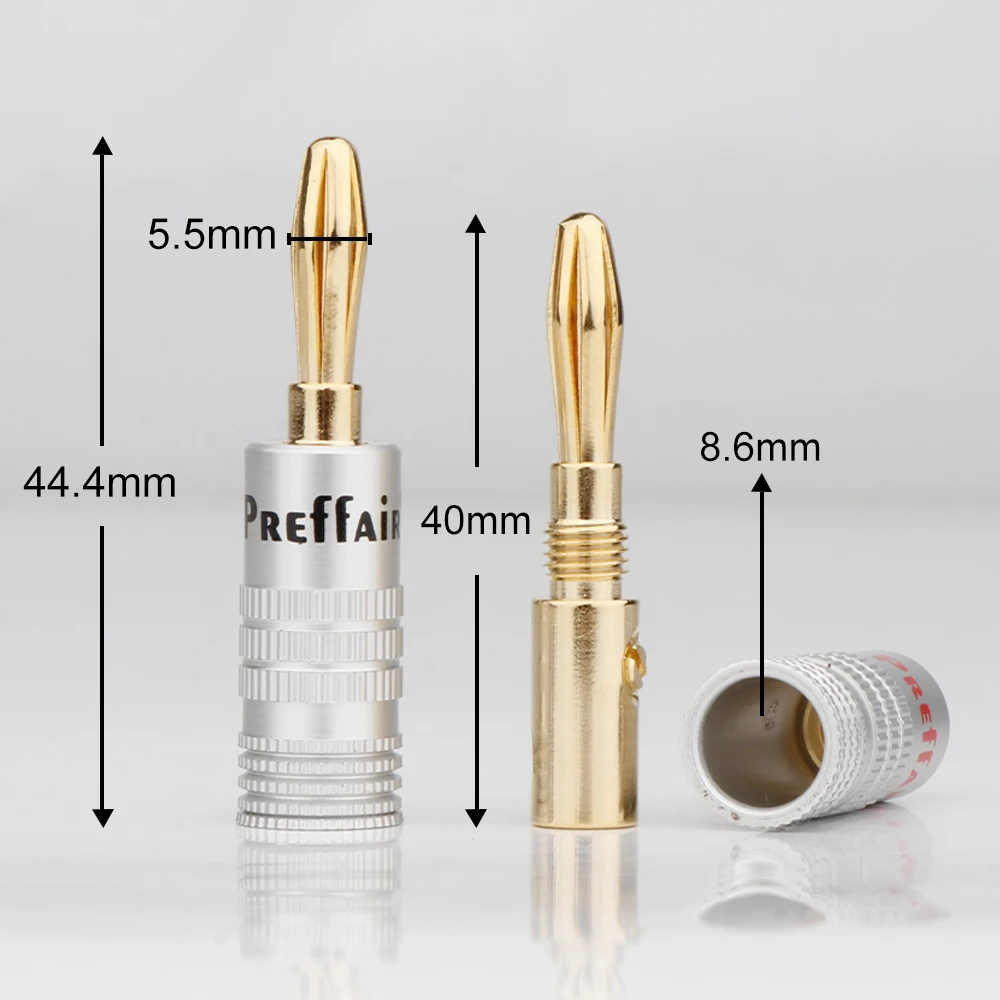 

BA1468 Preffair 4mm Closed Screw 24K Gold Plated Banana Speaker Plug Connectors for Speaker Wire, Wall Plate,extension adapter