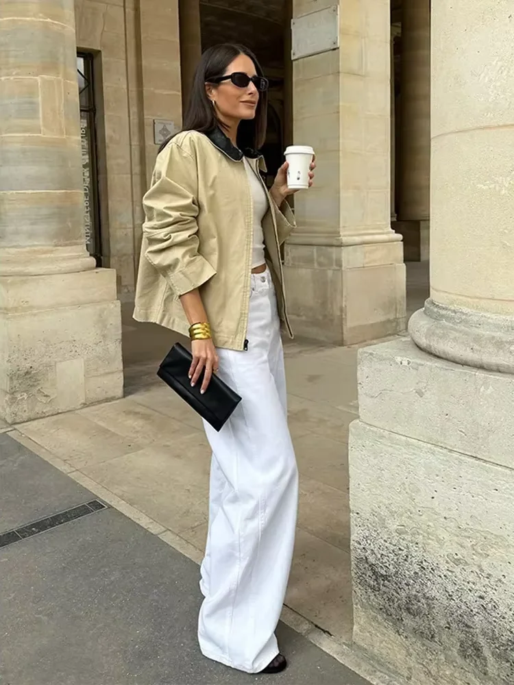 

Casual Pu Jackets Women Fashion Streetwear Solid Turndown Collar Zipper Straight Ladies Jackets Lady Street New Outerwear