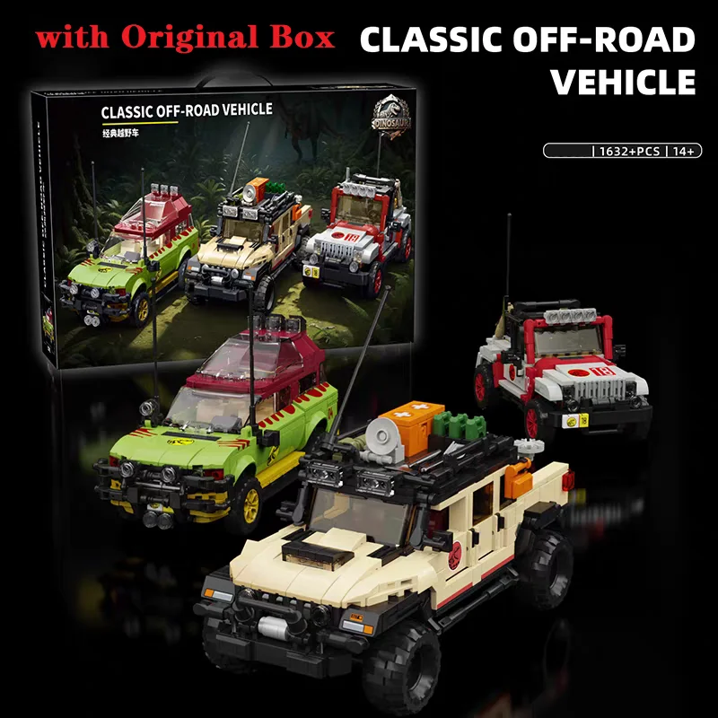 

С оригинальной коробкой, образовательный, 1632 шт., набор строительных игрушек эпохи Юрского периода на тему динозавра, классический дисплей для внедорожников