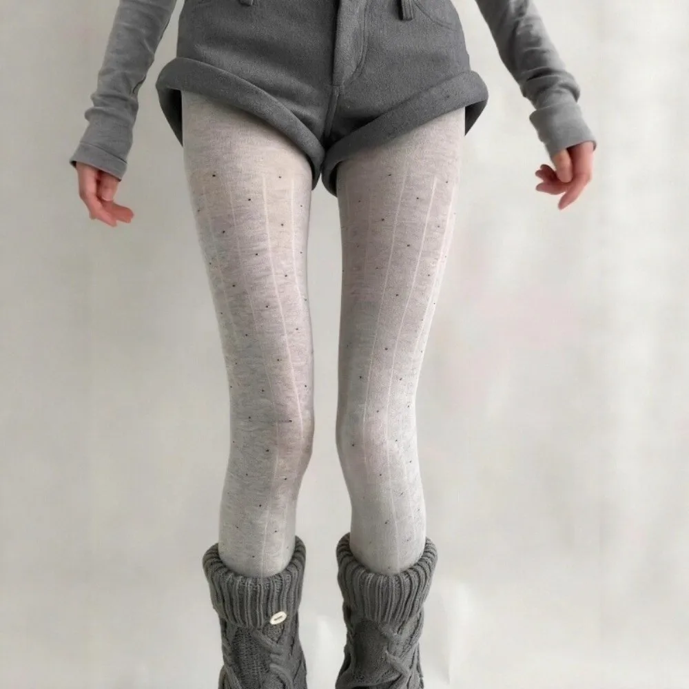Essential Strumpfhose mit Polka-Dot-Muster, gerippte Textur, Baumwollmaterial, oberschenkelhohe Strümpfe, modische, bequeme Leggings – Detail 15