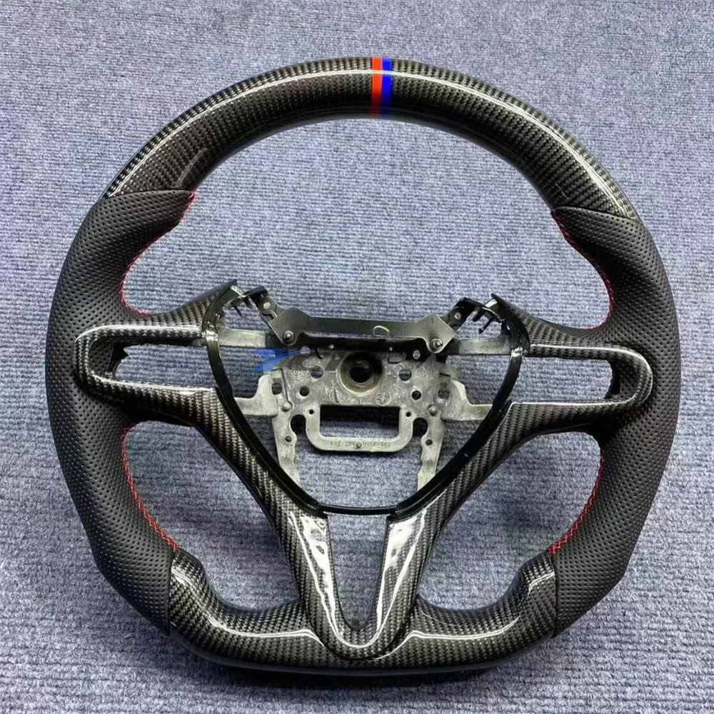 

For Honda Civic 2006 2007 2008 2009 2010 2011 Customized Carbon Fiber Black Perforated Leather Red Center Strip Steering Wheel