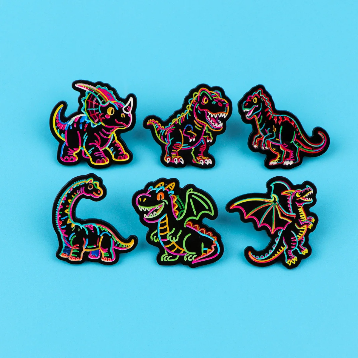 Neon Dinosaur Enamel Pins Cartoon Animal Brooches Badges for Backpacks Collection Gifts Cool Jewelry Cosplay Accessories - view 3