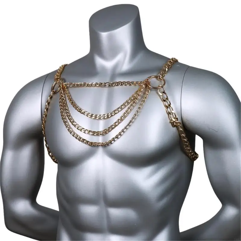 

39BC Sexy Men Fashion Clothing Accessories Metal Cosplay Hollow Out Body Chest Chain Harness Clubwear Body Jewelry Necklace