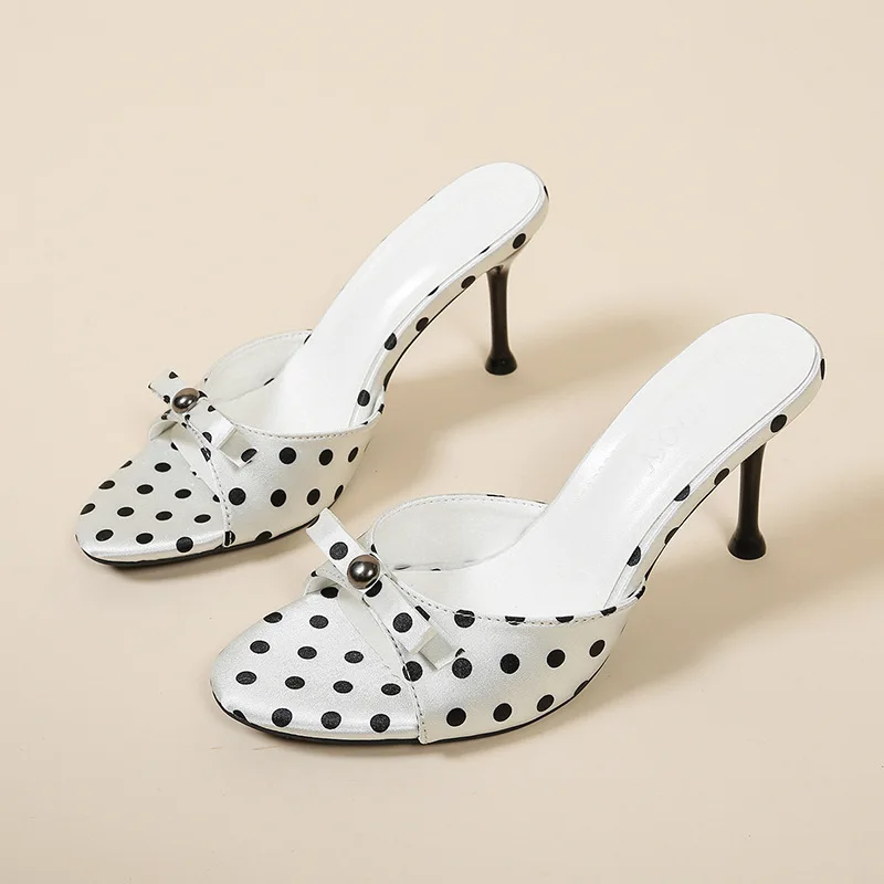 2026 New Summer Polka Dot Open Toe Woman Slippers Elegant Stripper Thin Heels Ladies Mules Slides Shoes Zapatos De Mujer - view 5