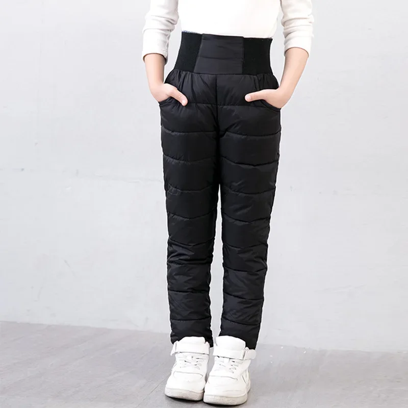 Winter Down Cotton Pants for Girls Children\'s Fashion Solid Parka Warm Trousers Casual Elastic Waist Straight Kids Pants Outwear