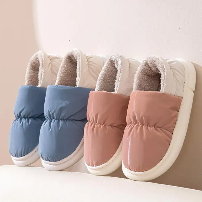 Winter Women Men Boots Warm Plush Cotton Slippers Indoor Outdoor Home Non-Slip Thick Sole Furry Shoes For Couples Anti Slip Slid