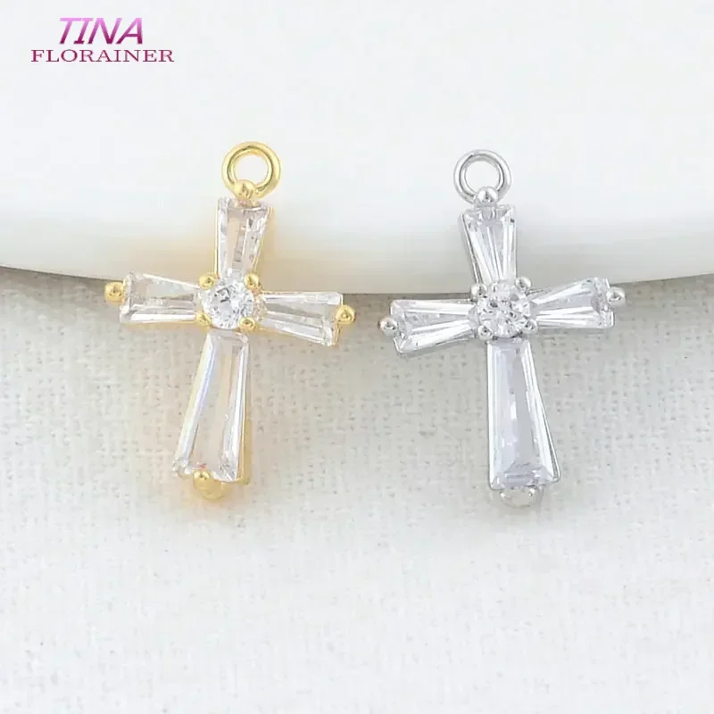 12*17MM 14K Gold Color Brass with Zircon Cross Charms Pendants Necklace Earrings Jewelry Making Supplies Accessories