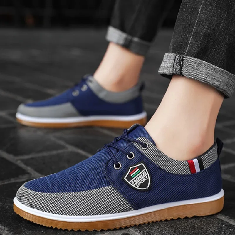 Scarpe Casual da uomo in tela traspirante Sneakers da esterno stringate scarpe da lavoro Oxford per uomo scarpe vulcanizzate appartamenti da passeggio Big Size47